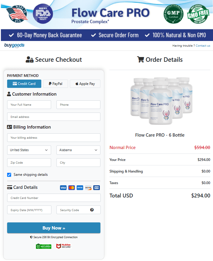 Flow Care Pro order page